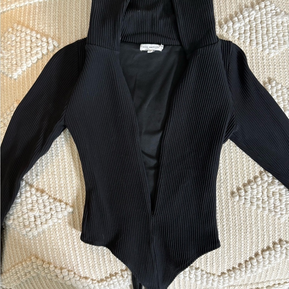 Good American Black Ribbed Bodysuit